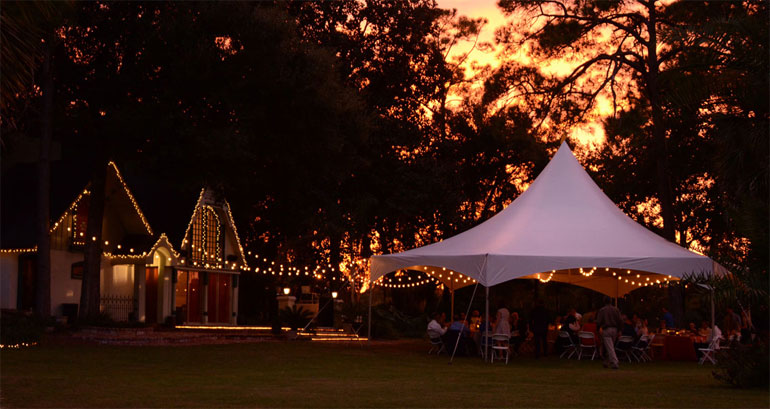 wedding tent with market lighting